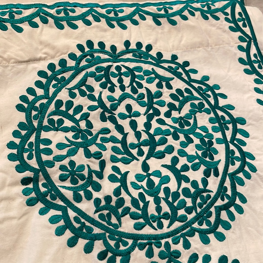 Anthropologie Marrakech Cafe Curtain Panel Moroccan Green White 50x36” - Picture 2 of 3